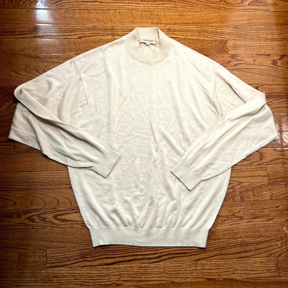 Pronto Uomo Sweater Mens XL Beige Silk Cotton Pullover Preppy Mock Casual L/S